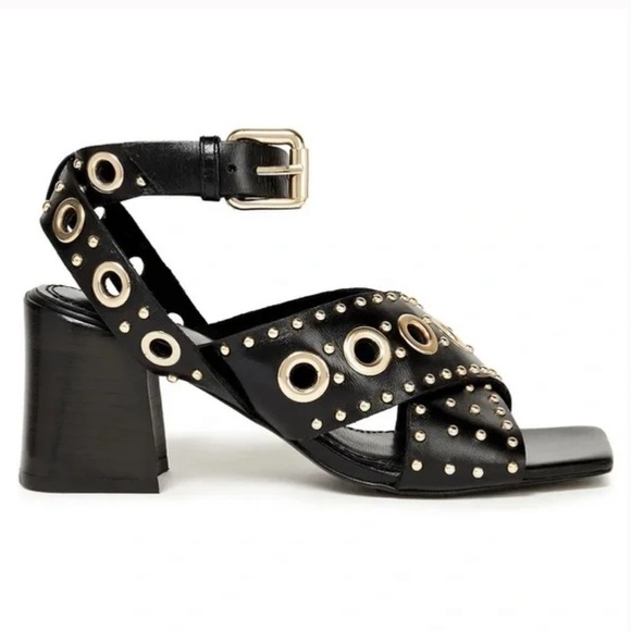 NWB- Maje Black Ferma Eyelet Embellished Leather Sandal New in Box size 36 - Picture 1 of 6